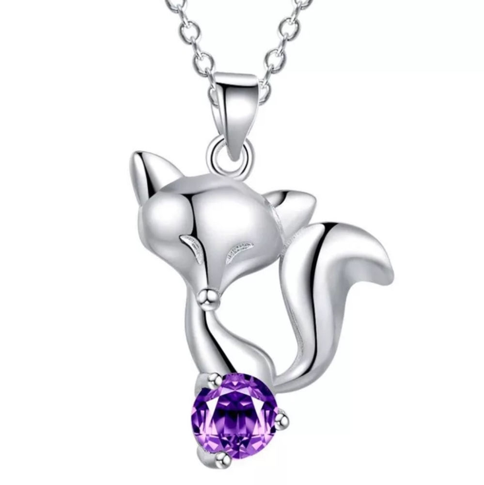 Purple Fox Necklace silver plated